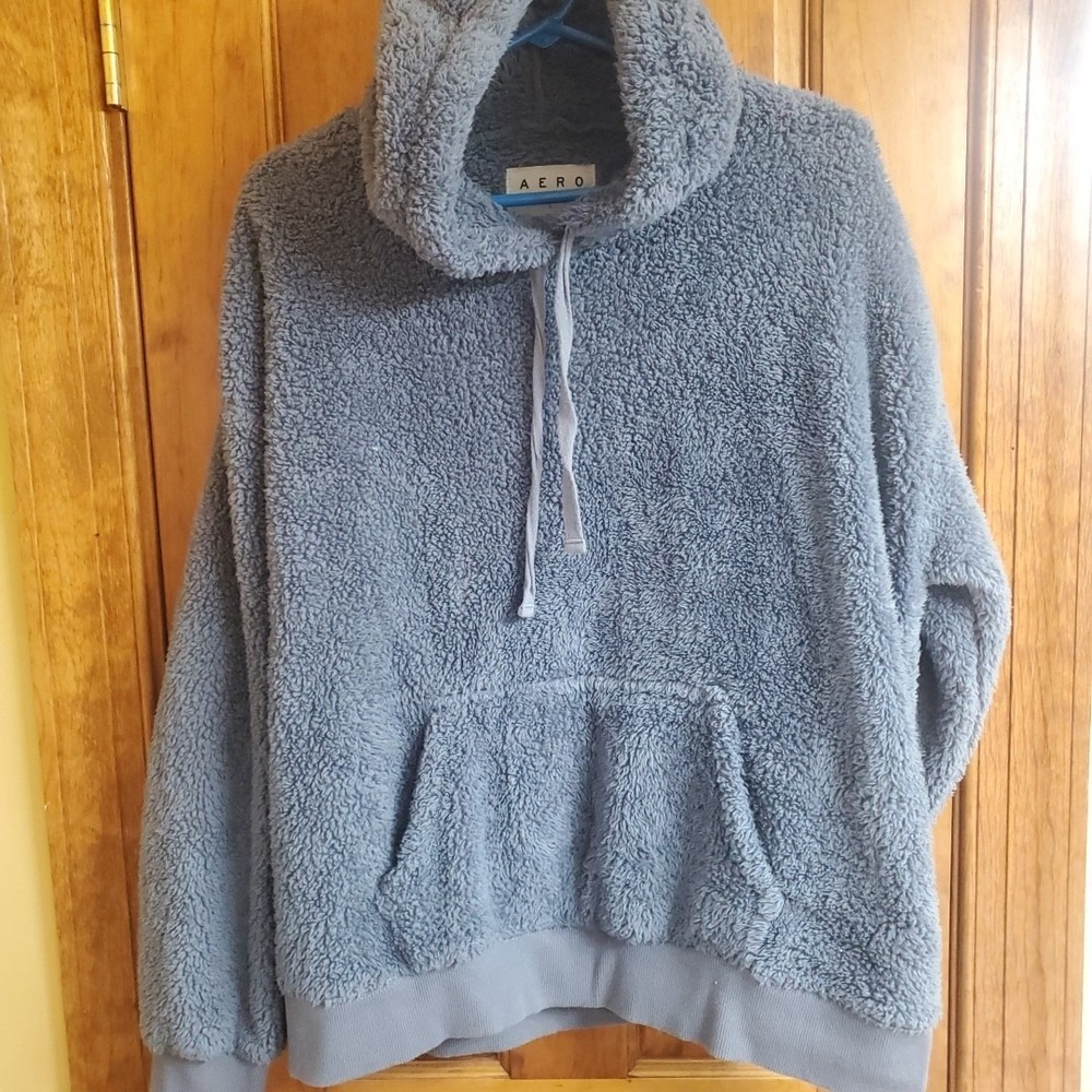 Aéropostale Women's Sherpa Pullover Hoodie Large – Blue‎ Athletic Sweater